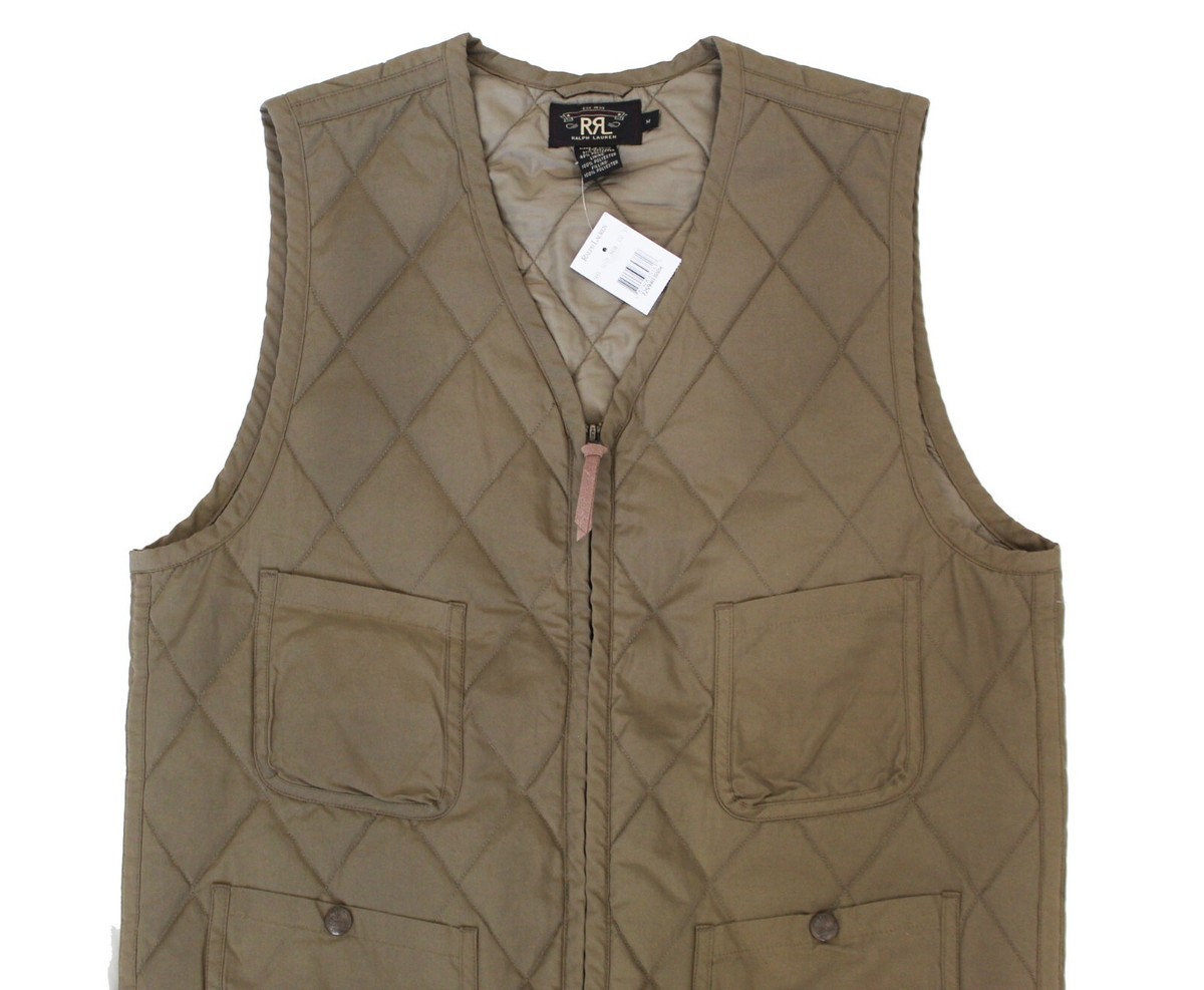 Double Ralph Lauren RRL Mens Quilted Olive Green Leather Puffer