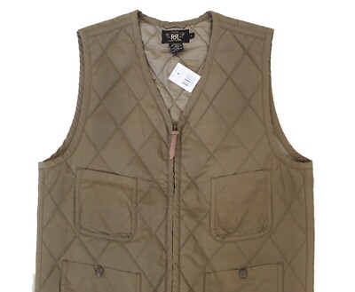 Ralph Lauren RRLフリースベスト Mサイズ カーキ Double Ralph Lauren RRL Mens Quilted Olive Green Leather Puffer