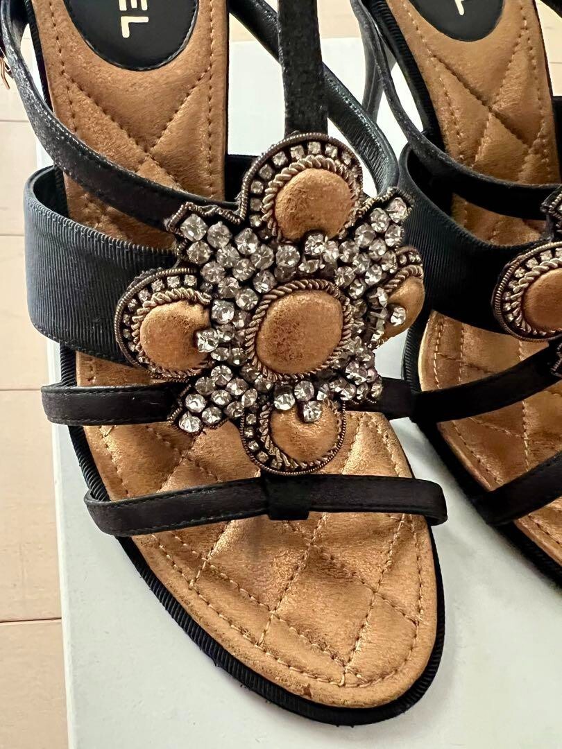 CHANEL Rhinestones Heel Sandals Mules Pumps Shoes Women Size