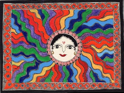Madhubani Sun God Ethnic Art Handmade Indian Tribal Mithila Bihar