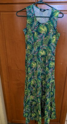 Lands End Womens Sleeveless Tiered Maxi Dress Baltic Teal Multi Palm Green XXS 0