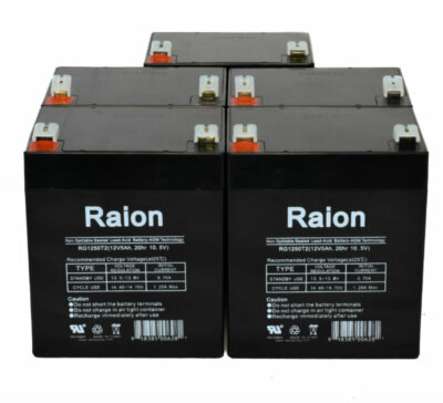 Raion Power 12V 5Ah T2 F2 Battery For FirstPower FP1250D - 5 Pack