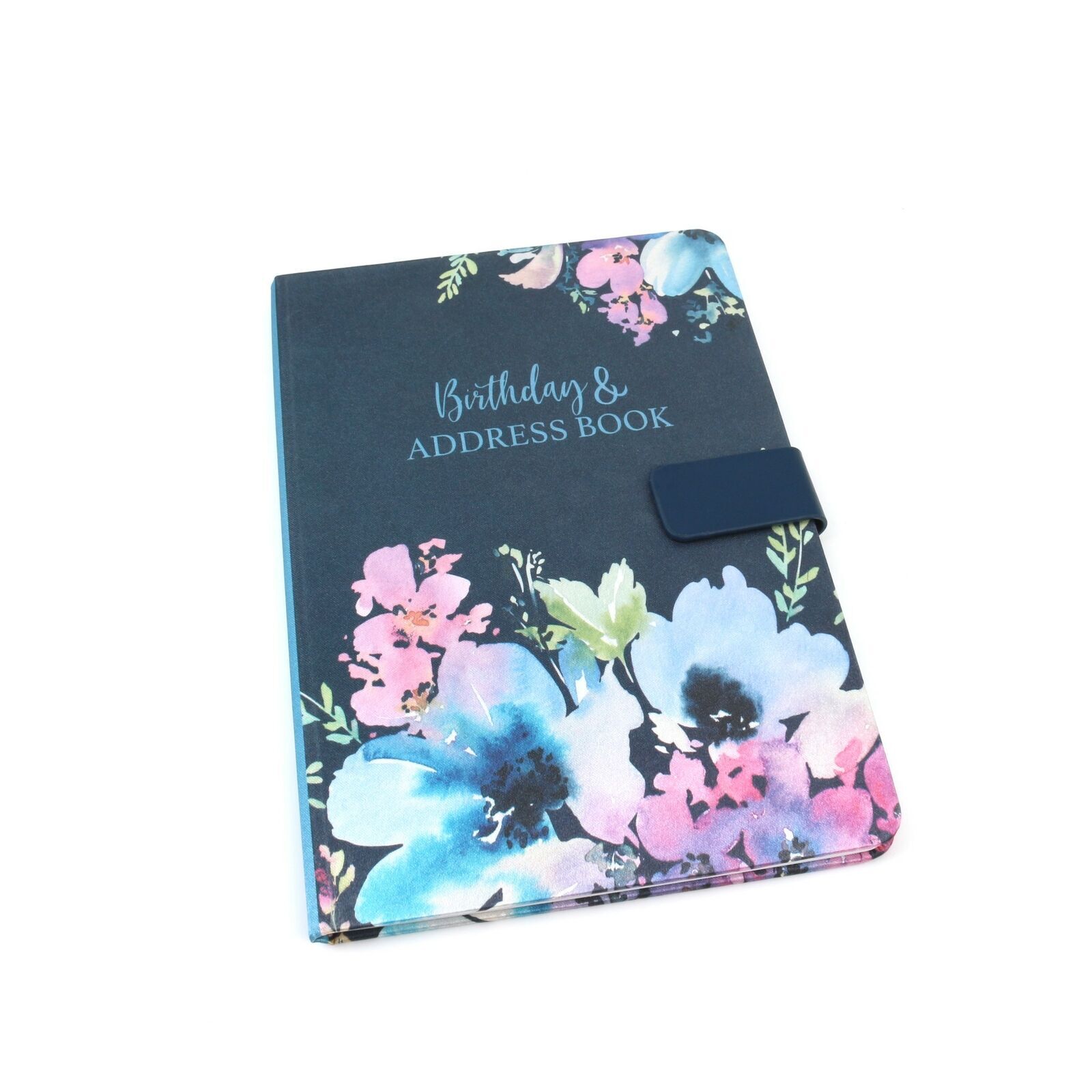 Navy Blue A5 Address & Birthday Book Floral Design Satin Cover