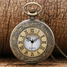 Bronze Half Hunter Men's Pocket Watch White Dial Analog with Chain Birthday Gift
