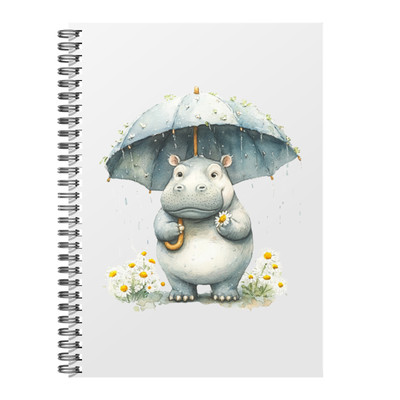 Liniertes Notizbuch, Aquarell Design Baby Nilpferd, Spiralplaner, A5