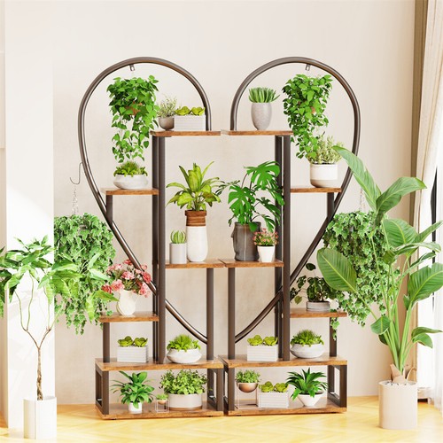 2 Pack 6 Tier Tall Plant Stand Metal Indoor Half Heart Shape Plant Shelf Display - Picture 7 of 14