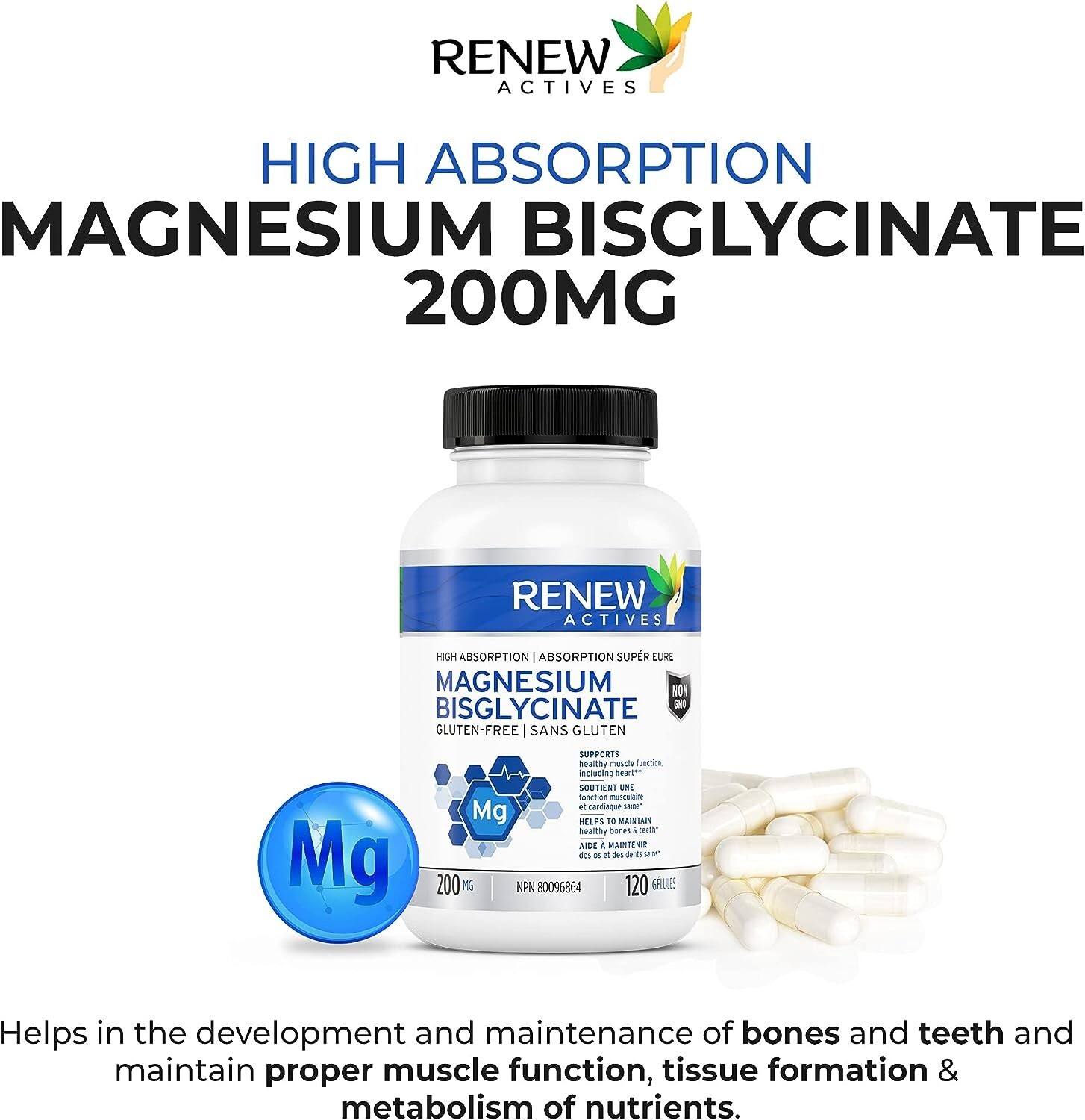 Renew Actives Magnesium Glycinate Supplement 200 Mg Pure Magnesium