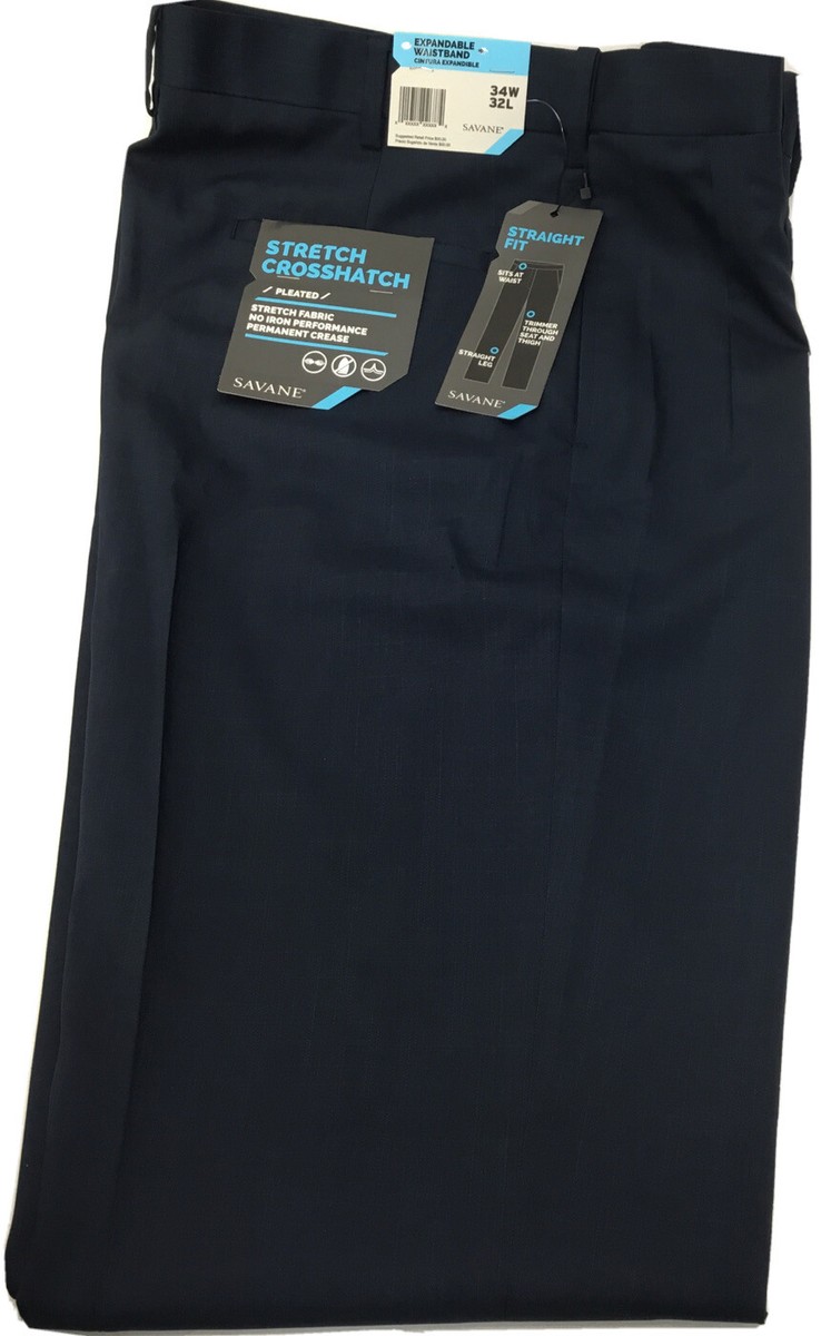 Savane Men's Stretch Crosshatch Chino Pants,Ultimate Dark Navy, 34WX32L