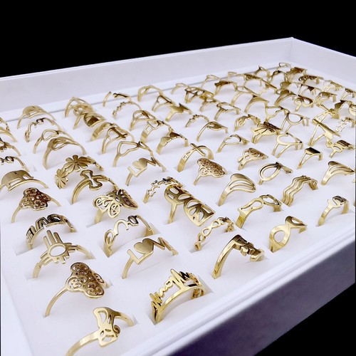 50pcs Women's Jewelry Wholesale Lots Fashion Gold P Rings Stainless Steel Ring - Picture 11 of 12