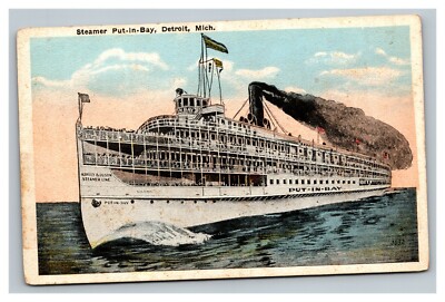 Vintage 1920's Advertising Postcard Steamer Put in Bay Detroit Michigan