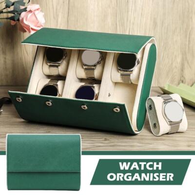 Retro Echtleder 6 Fächer Uhrenbox Vitrine Uhr Reise Aufbewahrungshalter J9U O2Y3