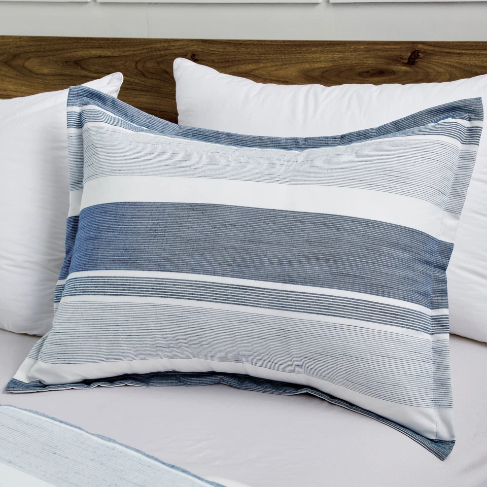 Juego de edredón de jacquard teñido de hilo moderno a rayas blanco marino de 7 piezas Foto 4 de 4