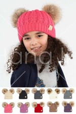 C.C Exclusive Kids Children  s Double Pom Pom All Over Cable Knit Soft Beanie Hat