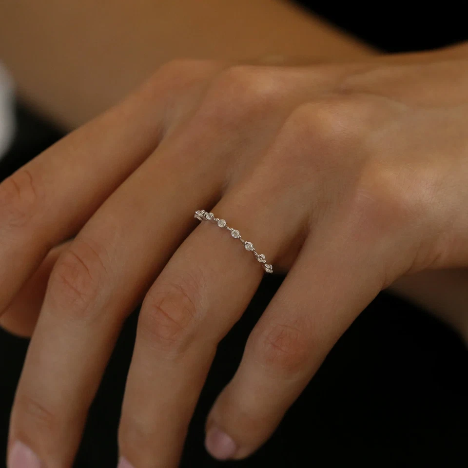 Diamond Thin Half Eternity Ring, 14K Lab Grown Wedding Charming Band for Women - Image 4 of 4