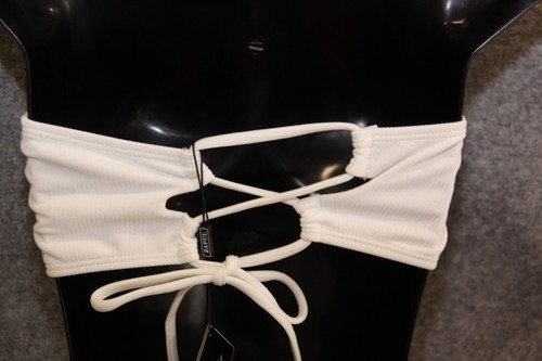 BIKINI OBERTEIL BANDEAU BUSTIER GRÖSSE 40 WEISS HINTEN GESCHNÜRT MIT PADS ZAFUL - Picture 2 of 2