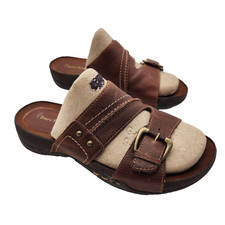 Sandalias de cuero marrón hebilla suelas de goma sin cordones hebilla ajustable 10" pies trampas para osos