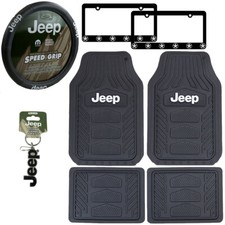 Jeep Car Truck All Weather Floor Mats Steering Wheel Cover License Plate Frames