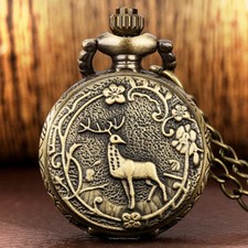 Antique Small Size Men Women Quartz Analog Pocket Watch Sweater Necklace Chain