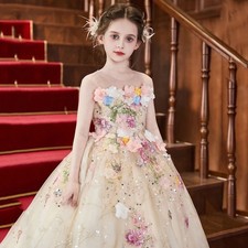 Kid Girl Ball Gown Mermaid dress Color Flowers Princess Party Wedding Frock 1861