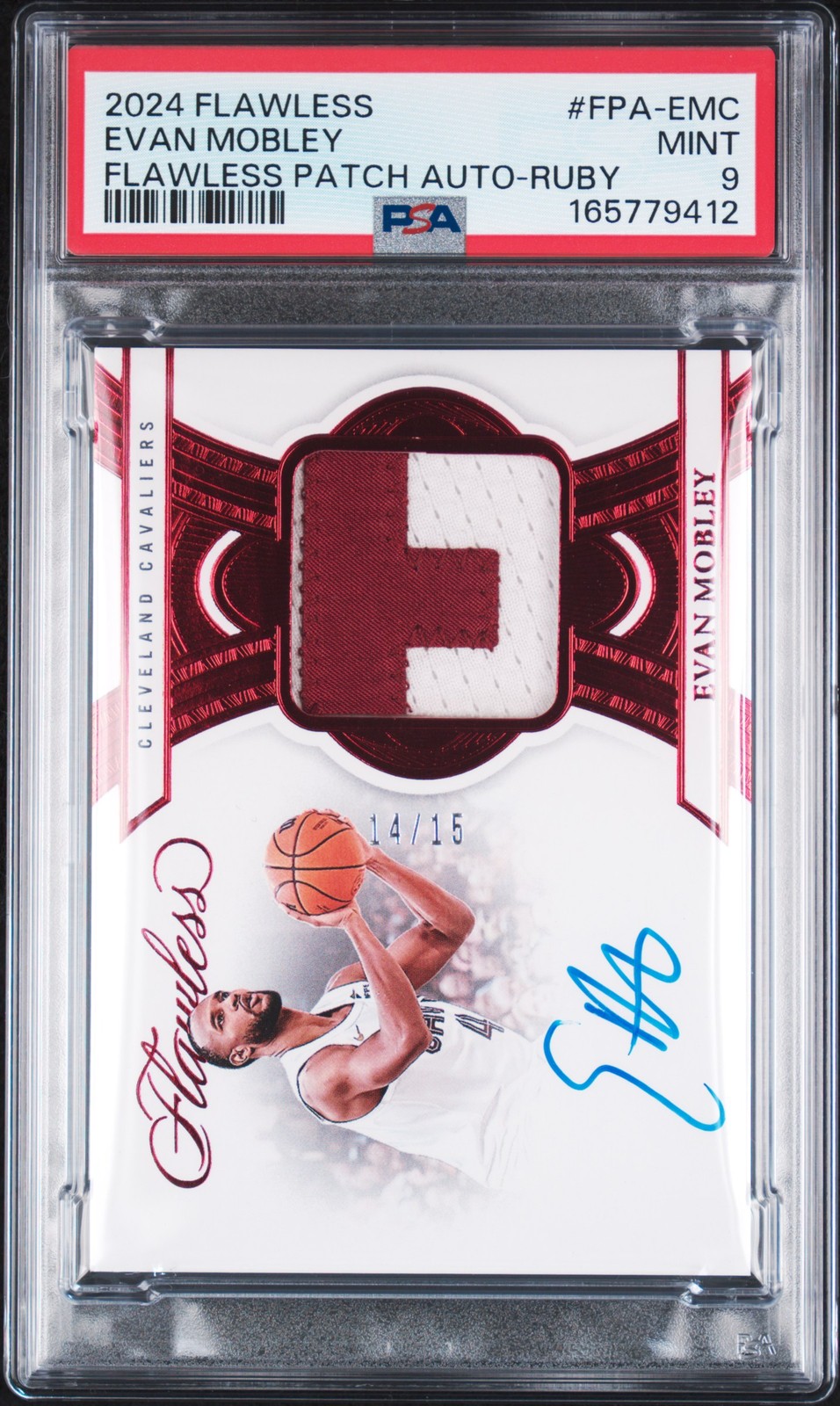 2024 PANINI FLAWLESS FLAWLESS PATCH AUTOS RUBY #FPA-EMC EVAN MOBLEY 14/15 PSA 9 view 1