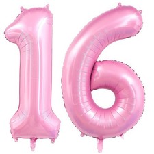 Pastel Pink 16 Balloon Number,40 Inch Light Pink 16 Balloons Large Helium Foi...