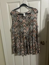 NWT Ladies Be Stage Sleeveless Tiered Baby Doll Shirt Aztec Print 3XL