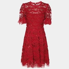 Needle Thread Red Mesh Embroidered Liliy Bloom Mini Dress S