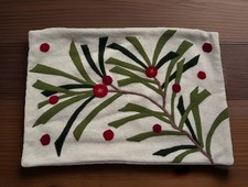 Crate Barrel Alpine Wool Blend Accent Pillow Cover 12x17 Green Red Ivory Winter