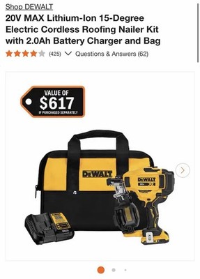 DEWALT DCN45RND1 20V MAX XR Cordless 15° Coil Roofing Nailer Kit NEW SEALED
