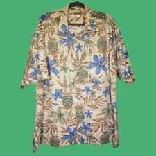 Pierre Cardin Men's XXL Vintage Hawaiian Floral Pineapple Button Summer Shirt