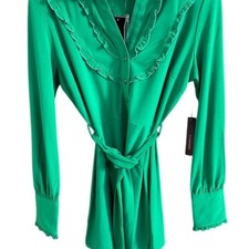 NWT. BCBGMAXAZRIA Shirt Dress Womens Size M Emerald Green Ruffle Tie Belt Mini