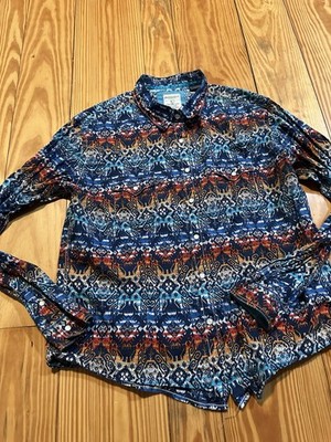 Panhandle Rough Stock Aztec Print Peale Snap Ladies Button Down Large