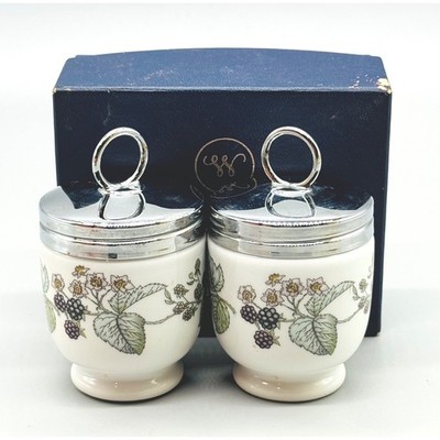Royal Worcester Egg Coddler White Blackberry Bramble Pattern Set of 2 Boxed