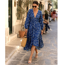 Ulla Johnson 2 Silk Cotton Liberty Floral Joan Dress $479 Long Sleeve Silk Blue