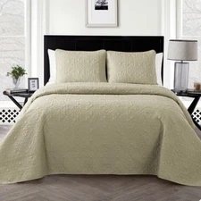 VCNY Home Caroline Embossed 3 Piece Quilt Set Taupe King Size