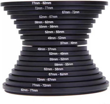 18Pcs Filter Ring Adapter Set, 37-82Mm Includes 9Pcs Step up Ring Set  9Pcs St