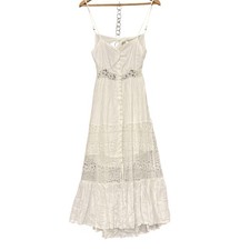 Hello Molly Dress Womens 8 White Lace Maxi Button Front Strappy Boho 57903