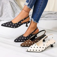 Women Pointed Toe Slingback Mule Heels Polka Dot Elegant Summer Sandals