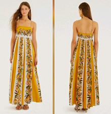 Farm Rio Yellow/White Floral Maxi Dress S Square Neck Spaghetti Strap Long