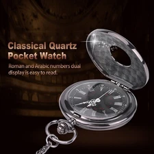 Classical Quartz Analog Alloy Pocket Watch Necklace Pendant with Chain