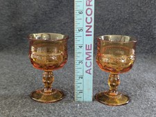 2 Vintage Indiana Glass Amber Kings Crown Thumbprint 5 3/4" Water Wine Goblet