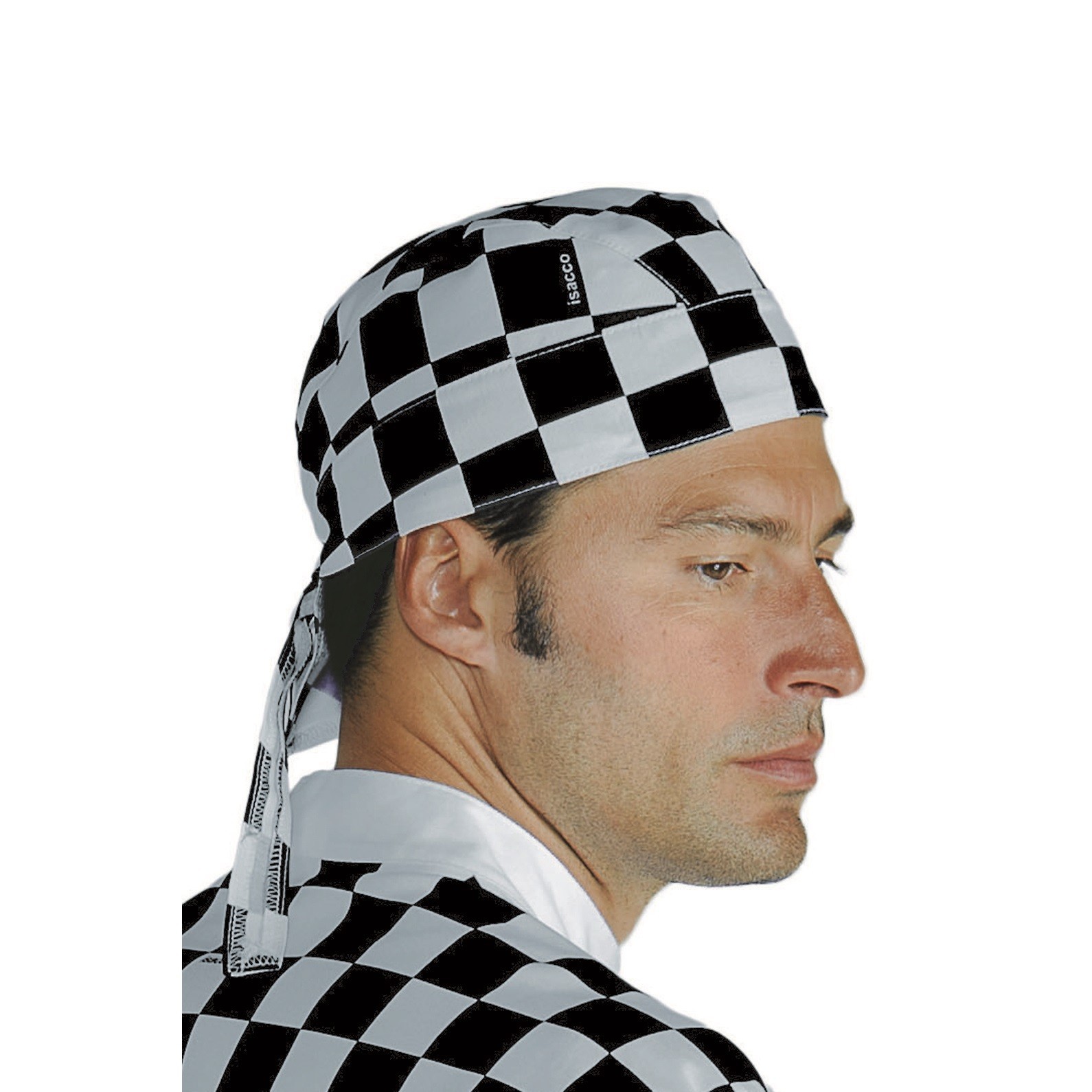 Unisex Black And White Checkered Chef Bandana Isacco Pizza Maker Hat