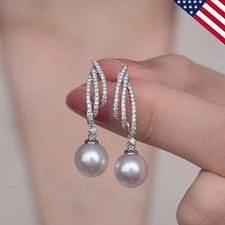 Crystal Rhinestone Pearl Earrings Women Imitation Pearl Dangle Earring US STOCK