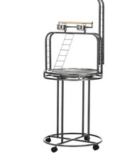 Large Parrot Stand Bird Perch with Toy Hook 3 Ladders Wooden Gray