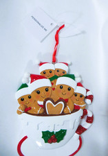 Ready to Personalize Resin Gingerbread Family of 6 Ornament Christmas NWT