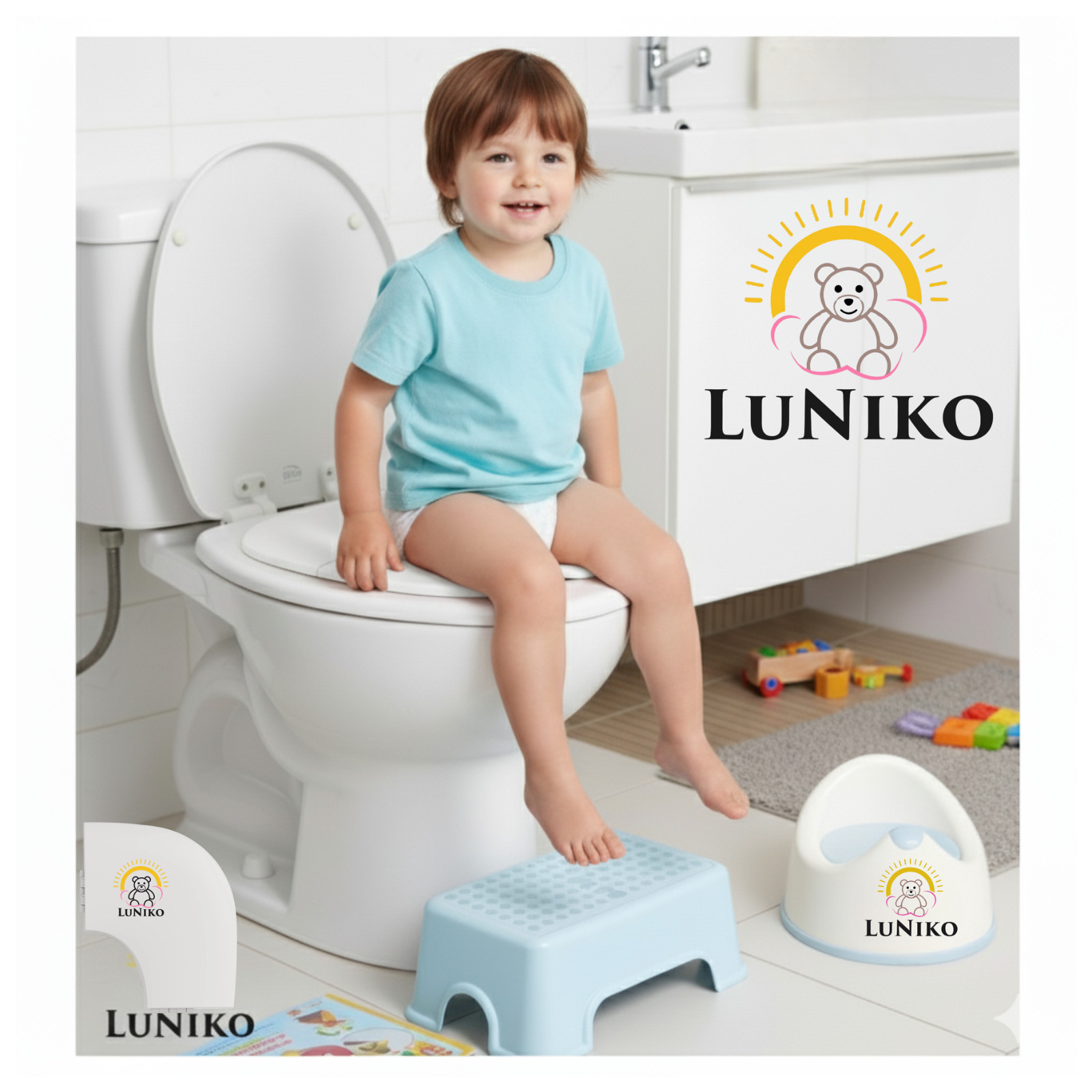 LuNiko Home Safety Kit + Folding Potty Seat Gray CPC Certified Montessori Chart