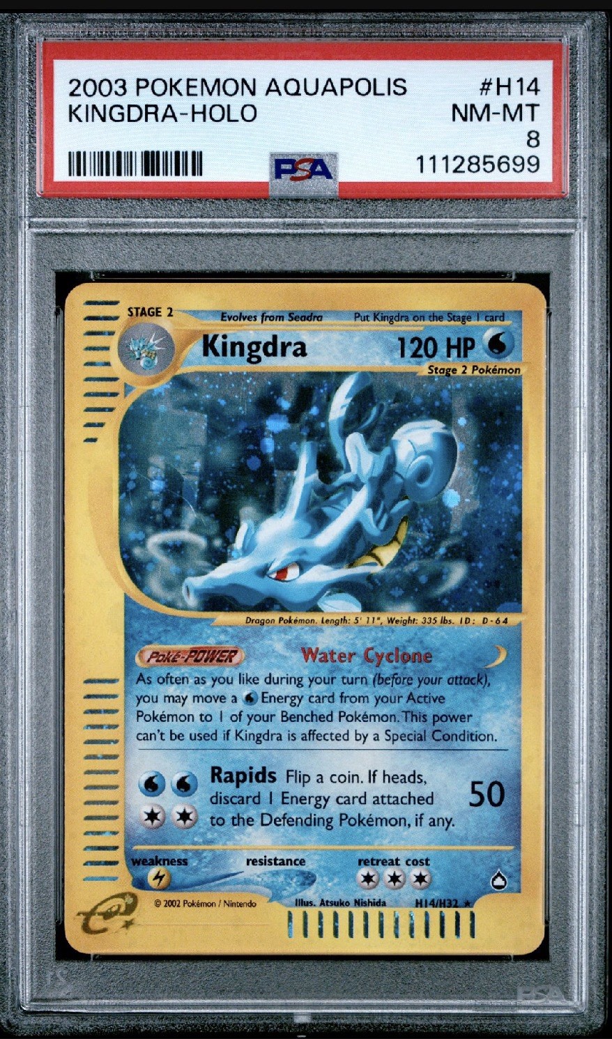 2003 Pokemon Aquapolis Kingdra Holo Foil #H14 H14/H32 PSA 8