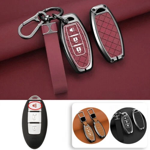 Zinc Alloy Leather Car Key Fob Cover Case For Nissan Qashqai March X-Trail Juke - Image 3 of 4