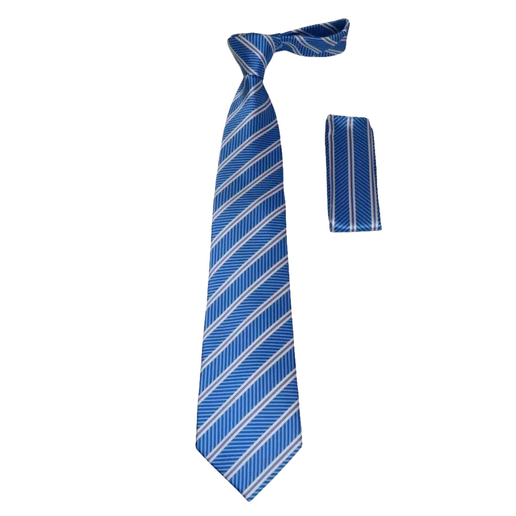 Mens Woven Tie Hankie Set JValintin Private Collection R53 Blue Stripe 6690₽