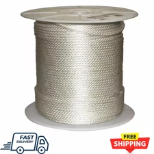 Nylon Rope Solid Braided 1/4in x 1000ft White Utility Strong Durable Weatherproo